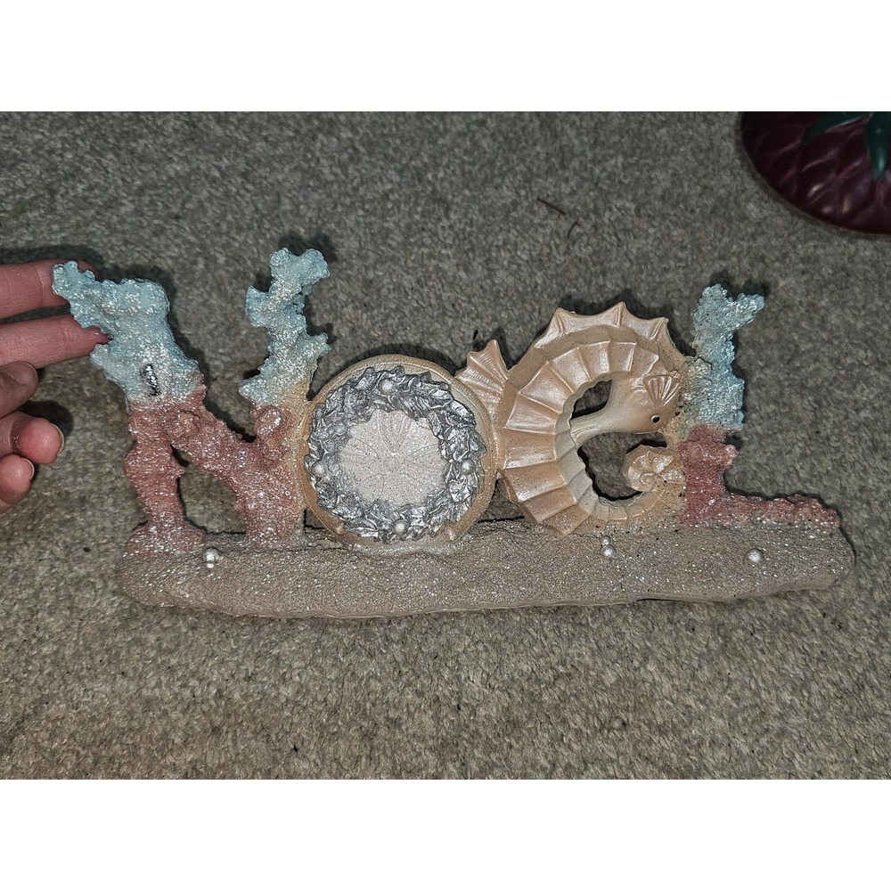 Coastal Christmas Noel Tabletop Sign Seahorse Sand Dollar Coral Beach Decor